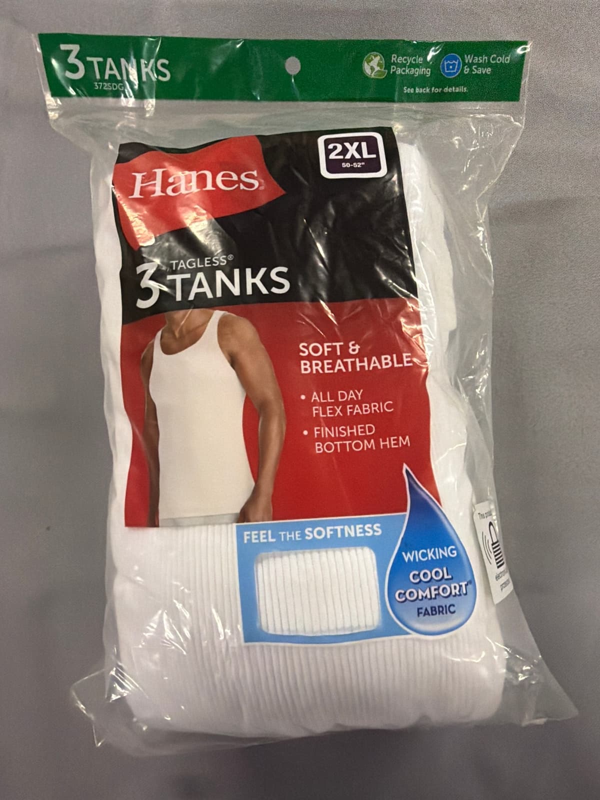 Hanes 3-Pack Tagless Tanks Men 2XL White Ribbed