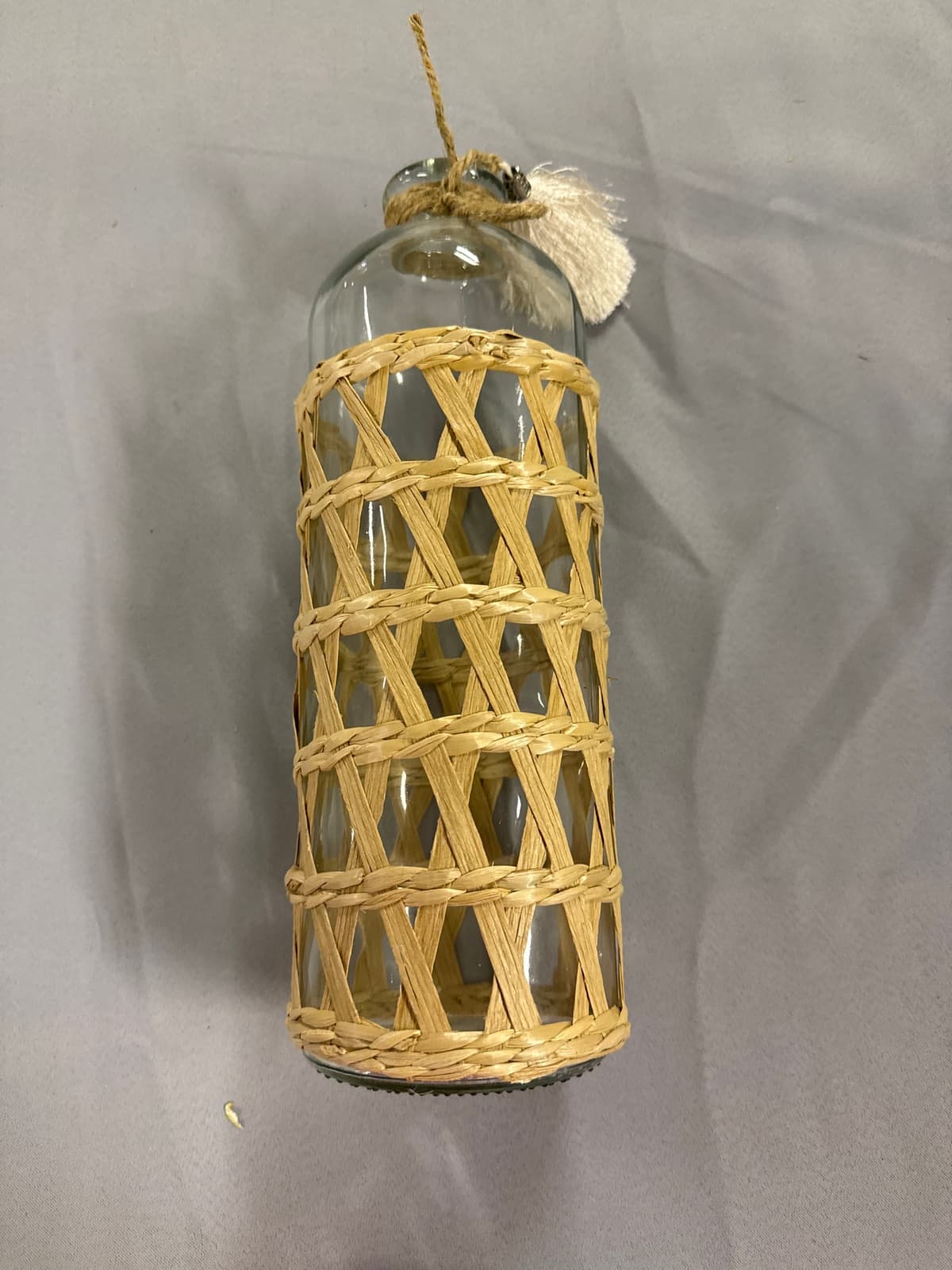 Boho Glass Flower Vase with Rattan Cover