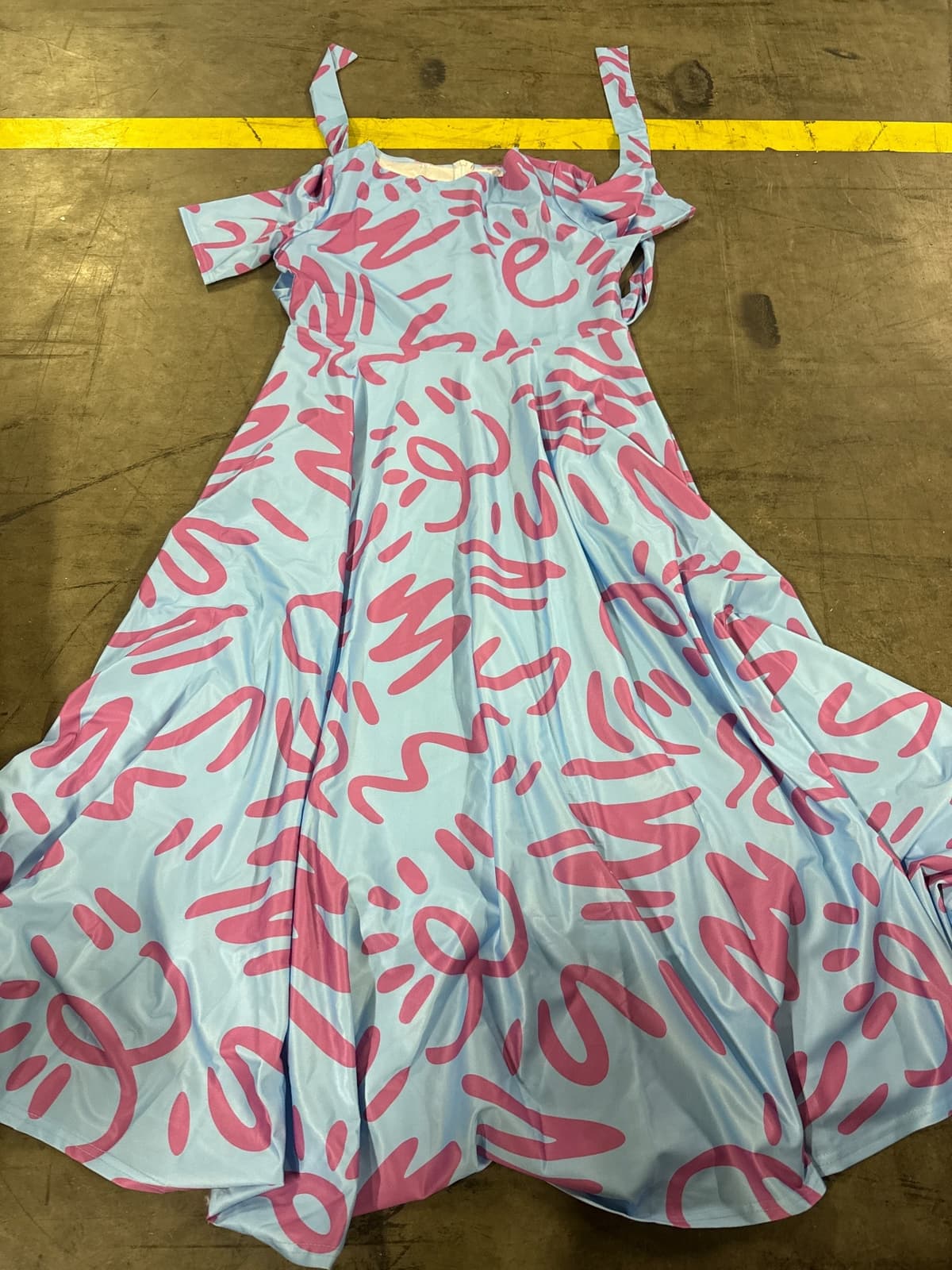 Short Sleeve Pink & Blue Abstract Print Dress (XL)