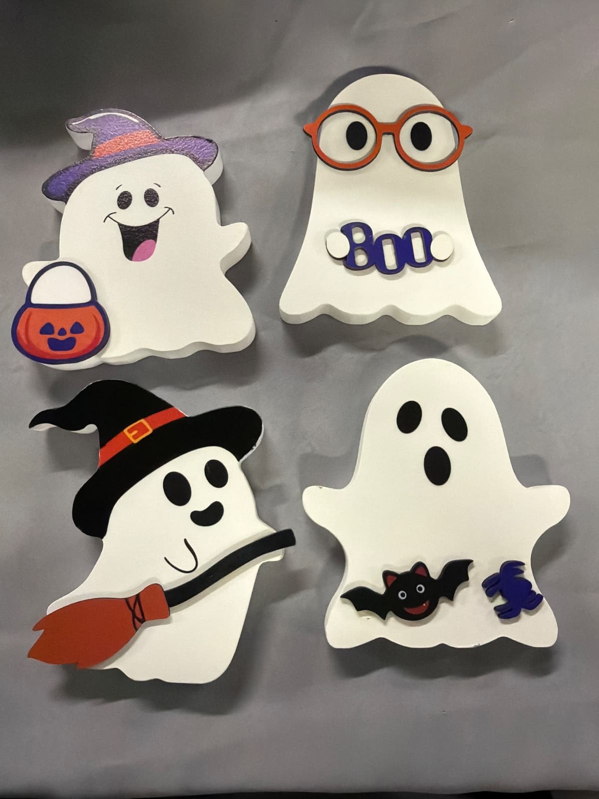 4 PCS Wooden Ghost Halloween Signs Cute Halloween