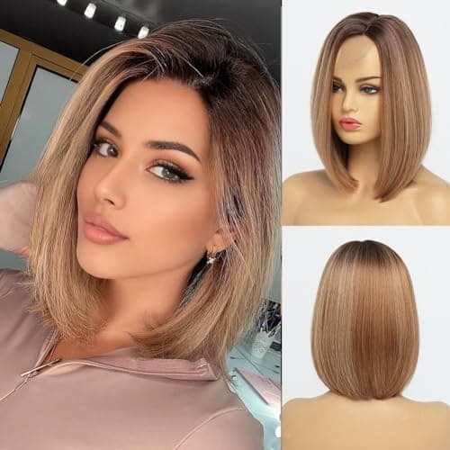 Honey Blonde Bob Wigs for Women Short, 12 Inch