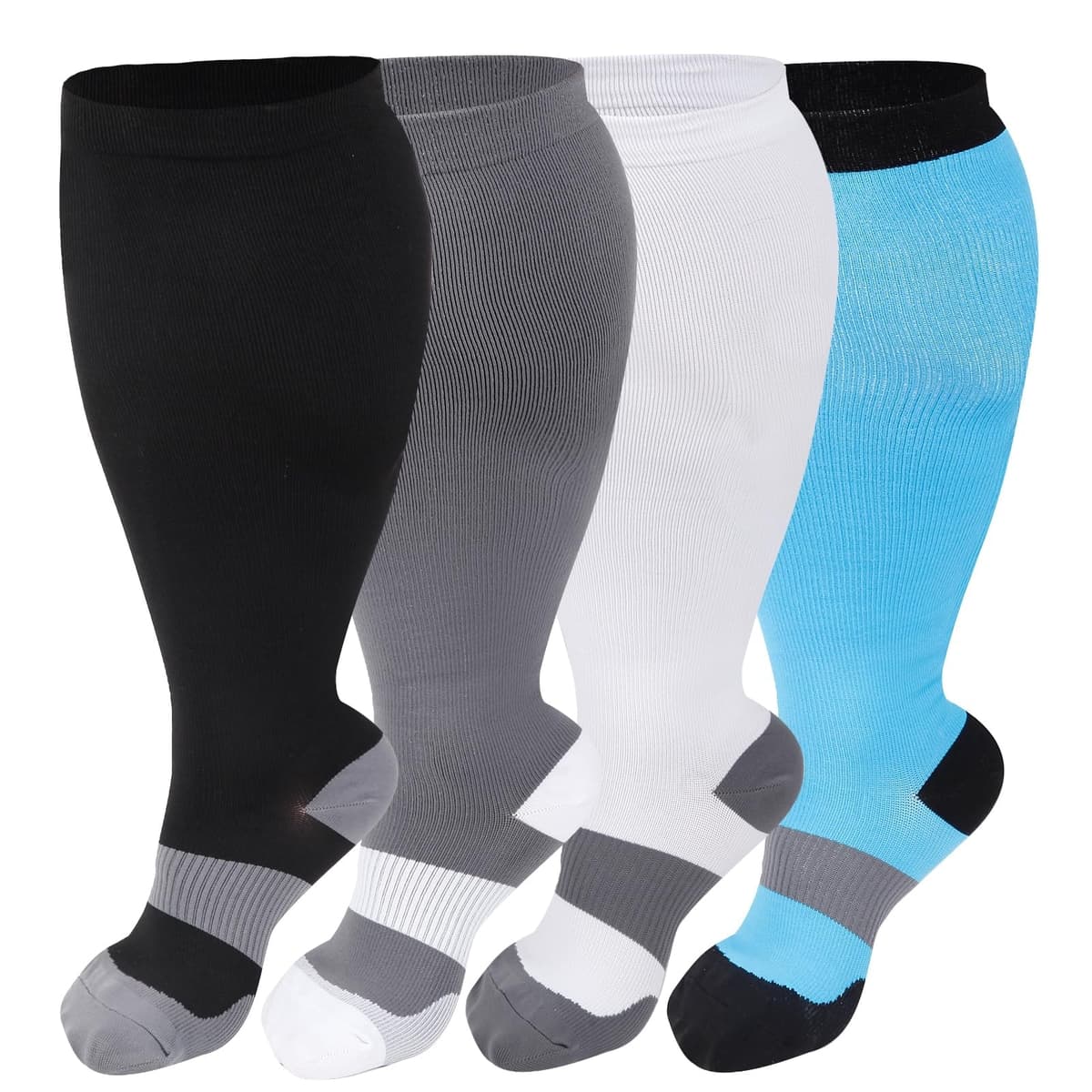 BSERA 4 Pairs Plus Size Compression Socks(3XL)