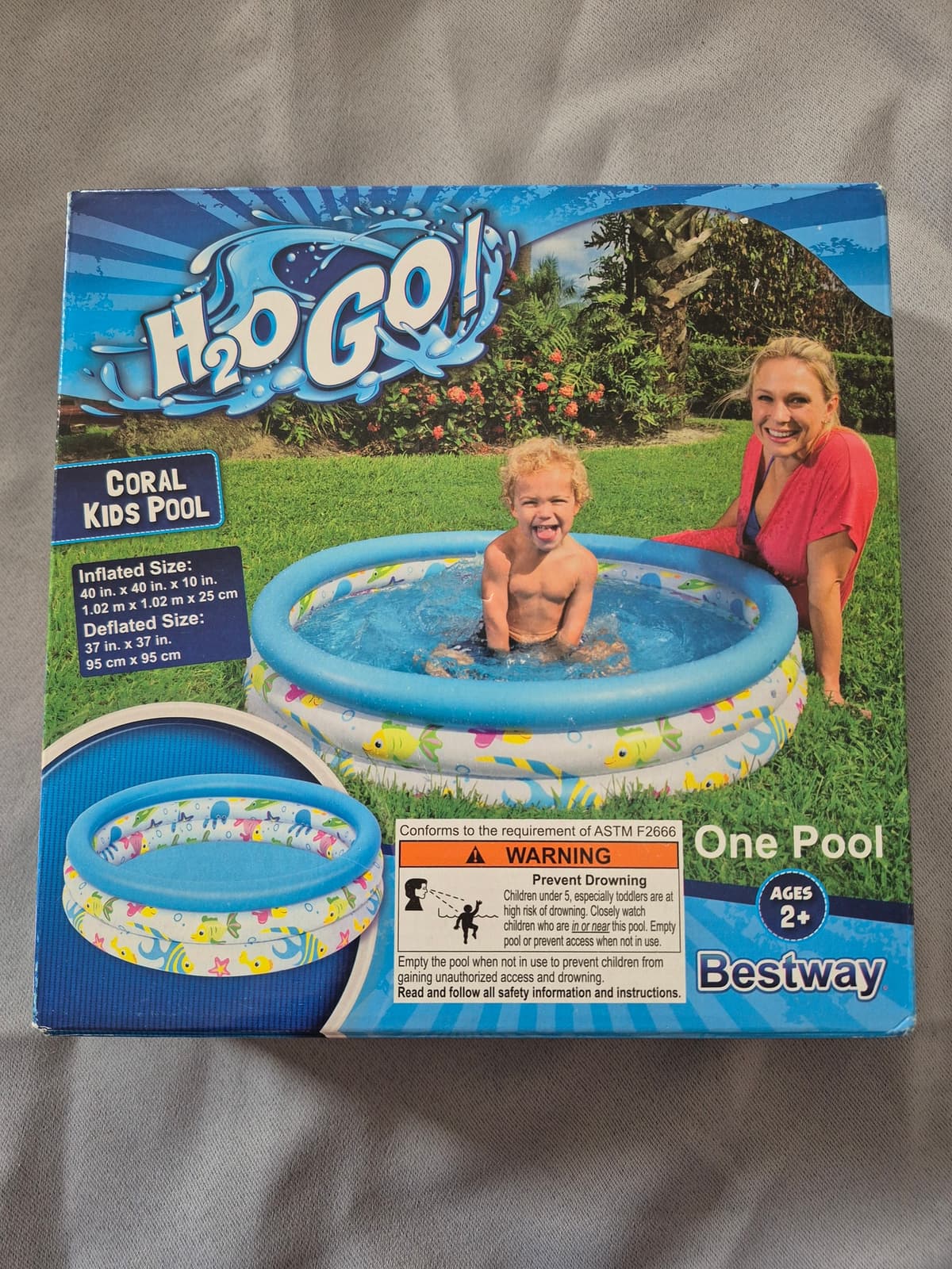 H2O GO Coral Kids Pool 2+ Kiddie Pool 40" X 40"