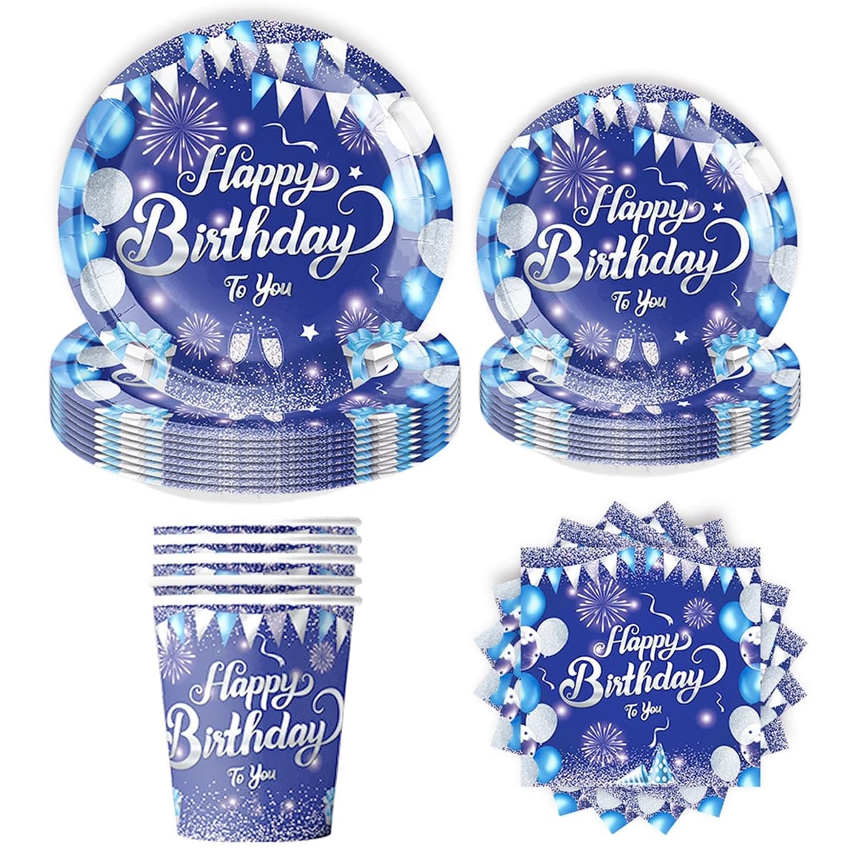 80Pcs Navy Blue and Silver Birthday Party