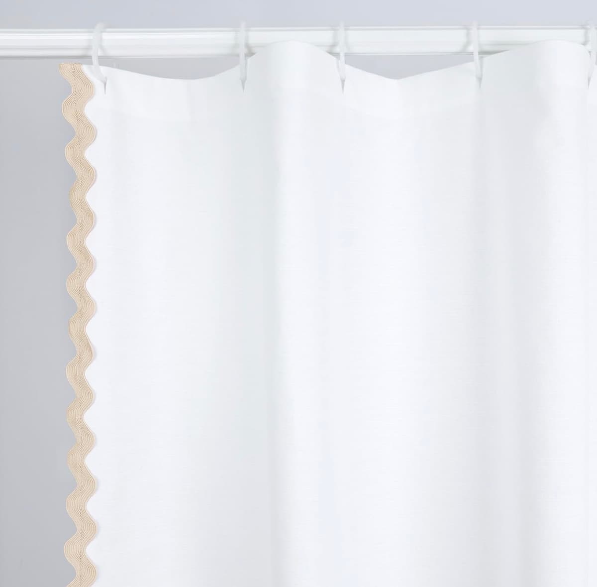 Scalloped Shower Curtain Cotton White Linen 72x84