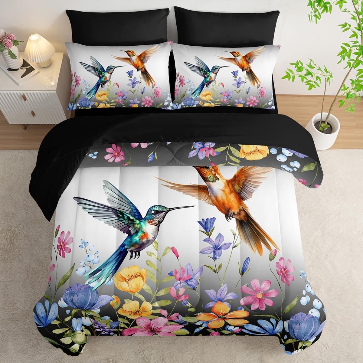 AILONEN Hummingbird Comforter Set,Colorful, Full
