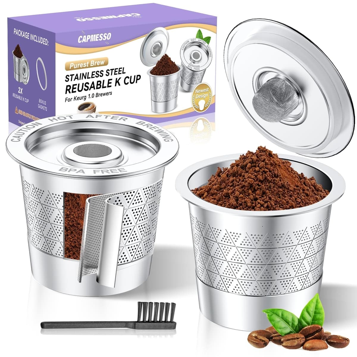 CAPMESSO Reusable K Cups for Keurig 1.0, 2 PCS