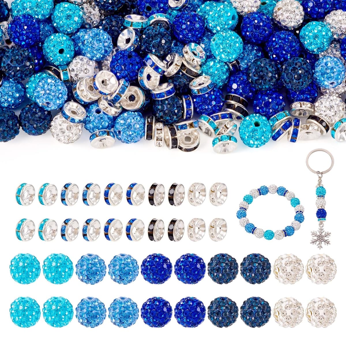 100Pcs 10mm Blue Rhinestone Beads 50Pcs 8mm
