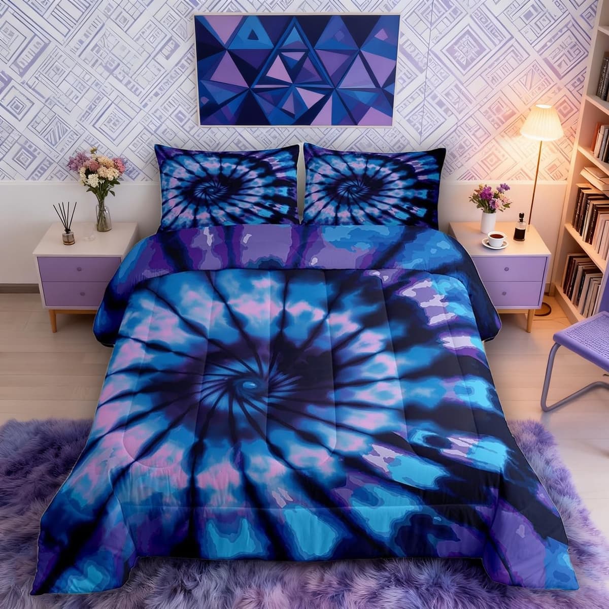 Erosebridal Purple & Blue Spiral Tie Dye, King