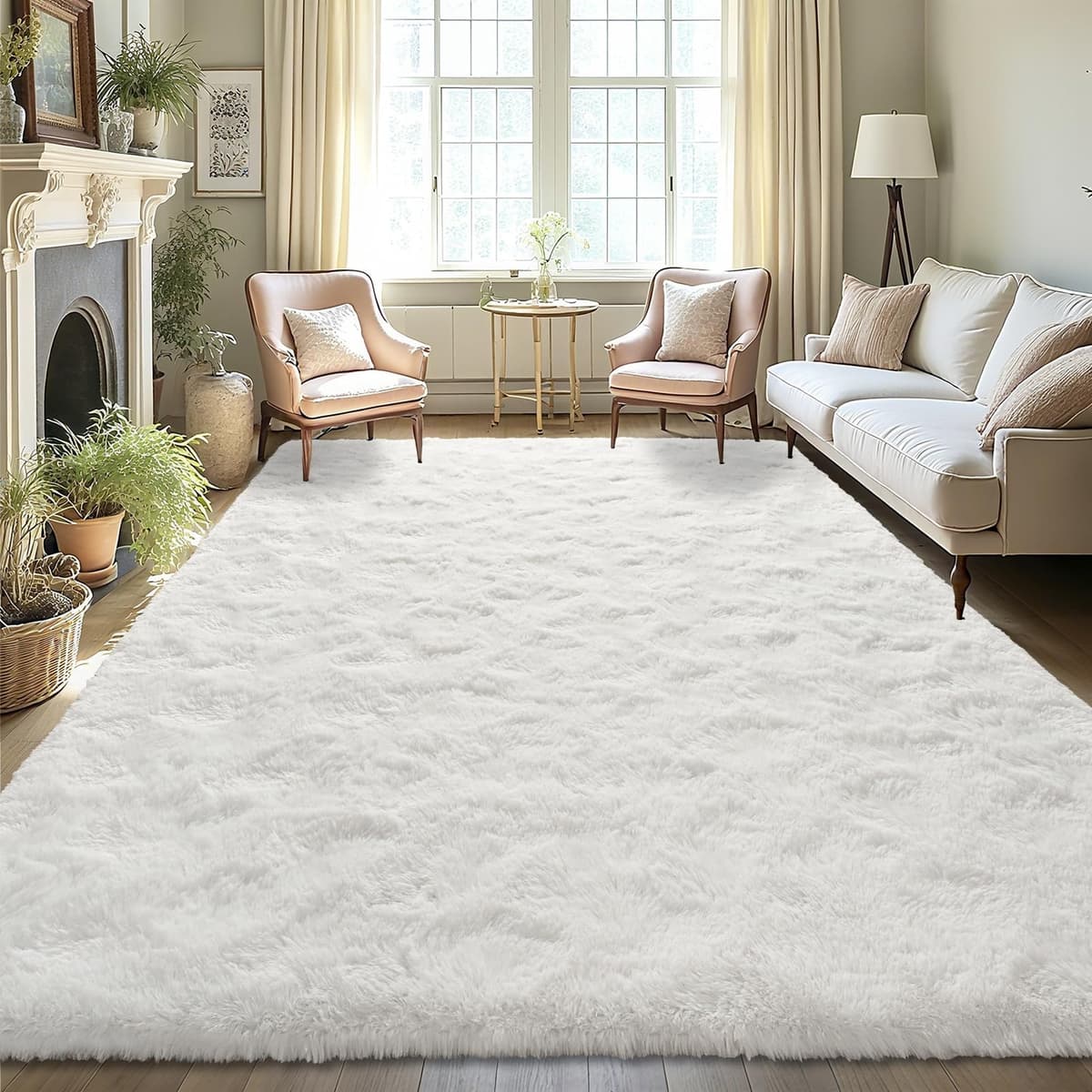 White Area Rug Fluffy Living Room Carpet 6x9
