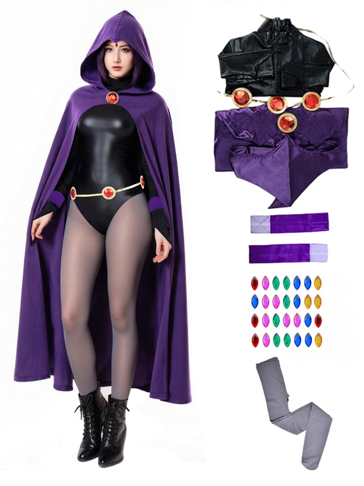 6PCS Women's Halloween Cosplay Costume Purple (M)