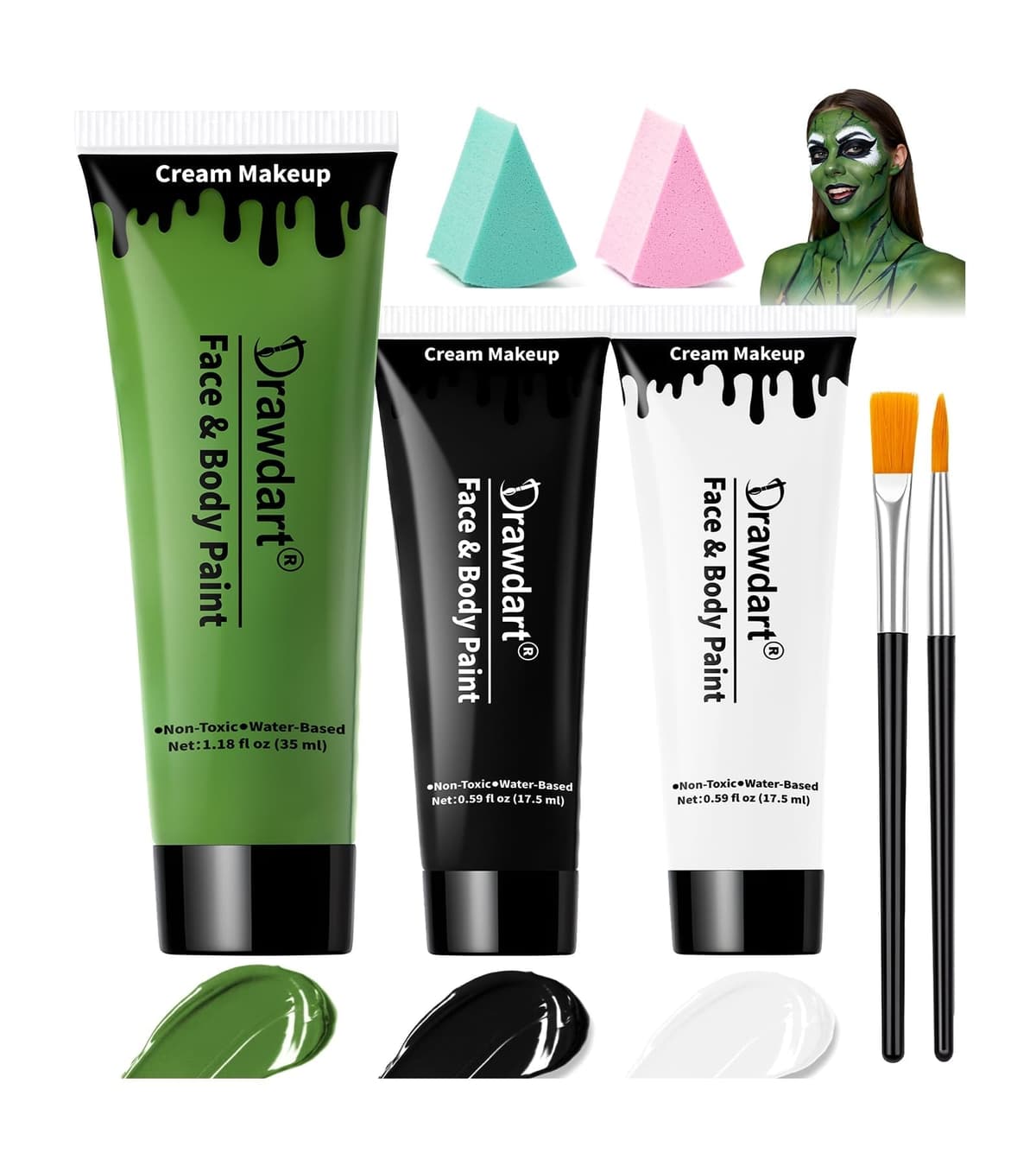Drawdart Green Black White Face Body Paint for, s
