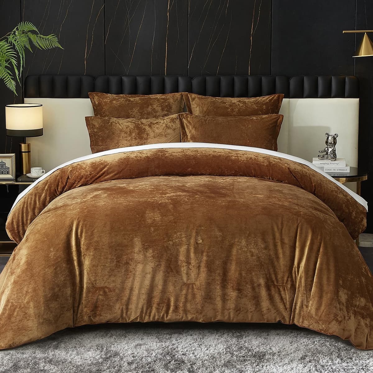 Ivellow Crushed Velvet Comforter Set Queen Size 5
