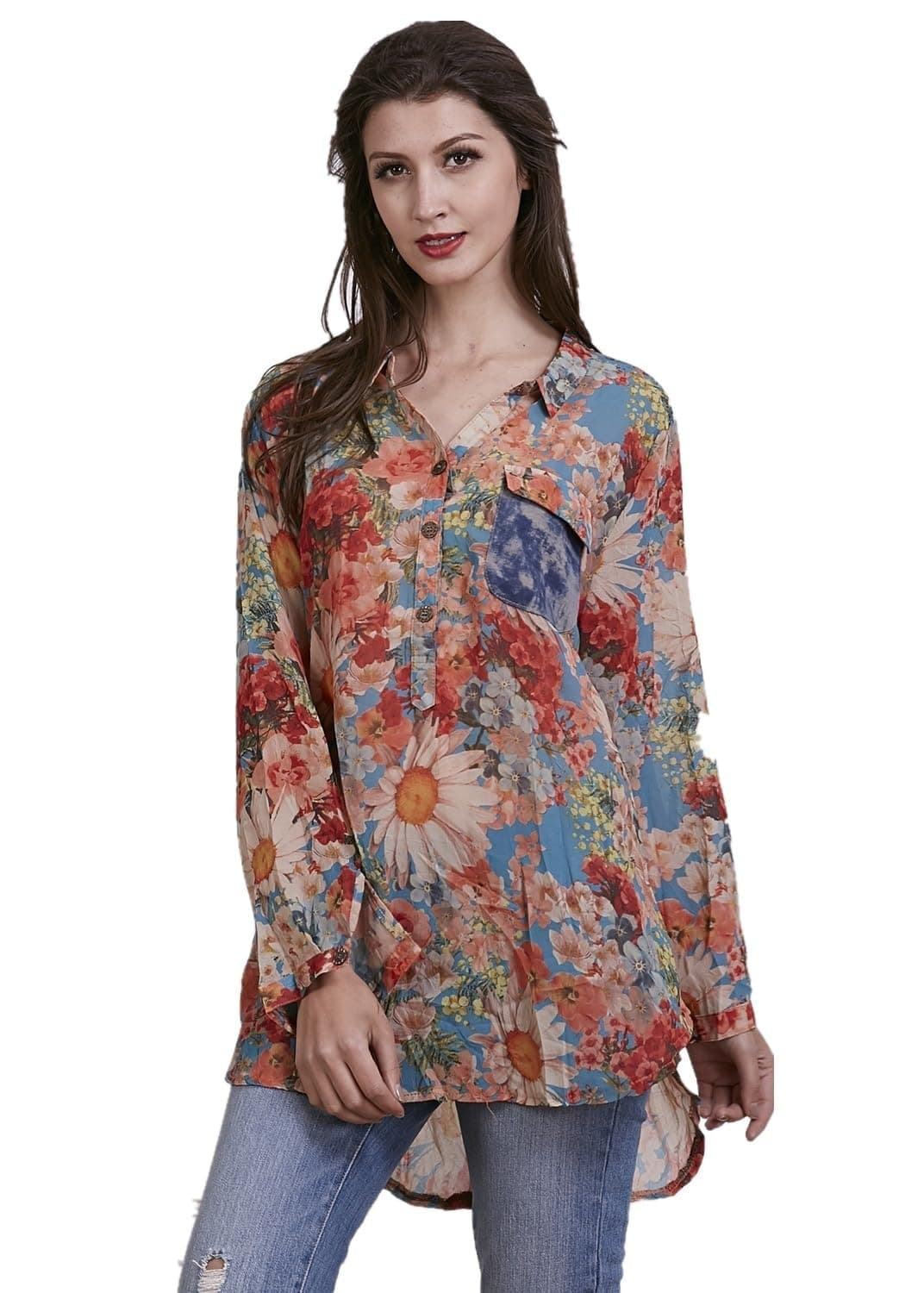 Women's Long Sleeve Floral Mesh (Sz 1xl)