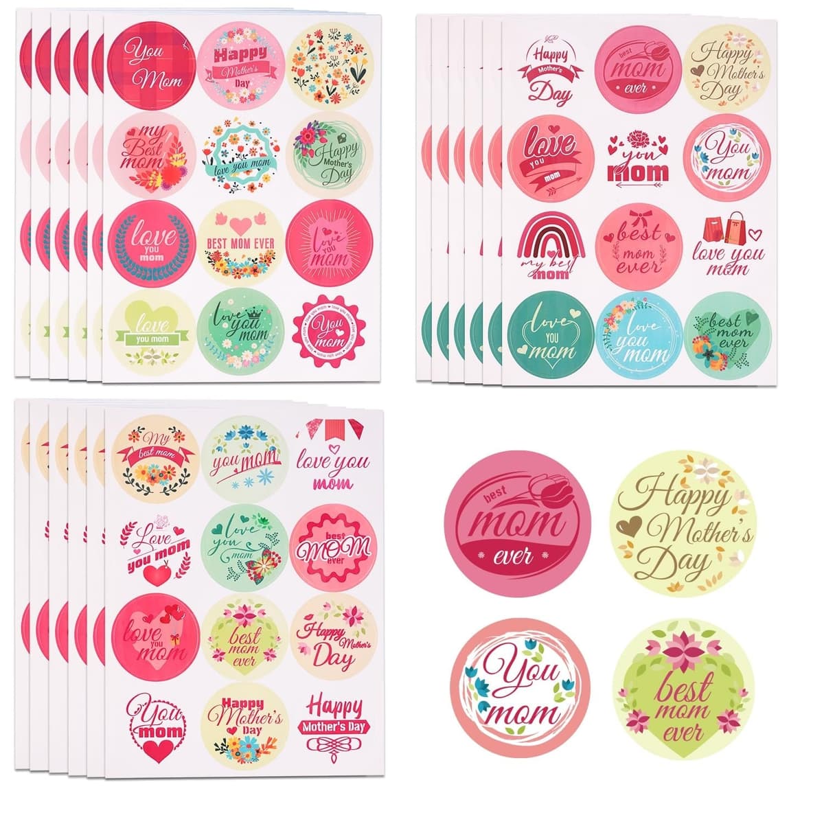 18 Sheet Mother's Day Stickers, Multi Style Happy