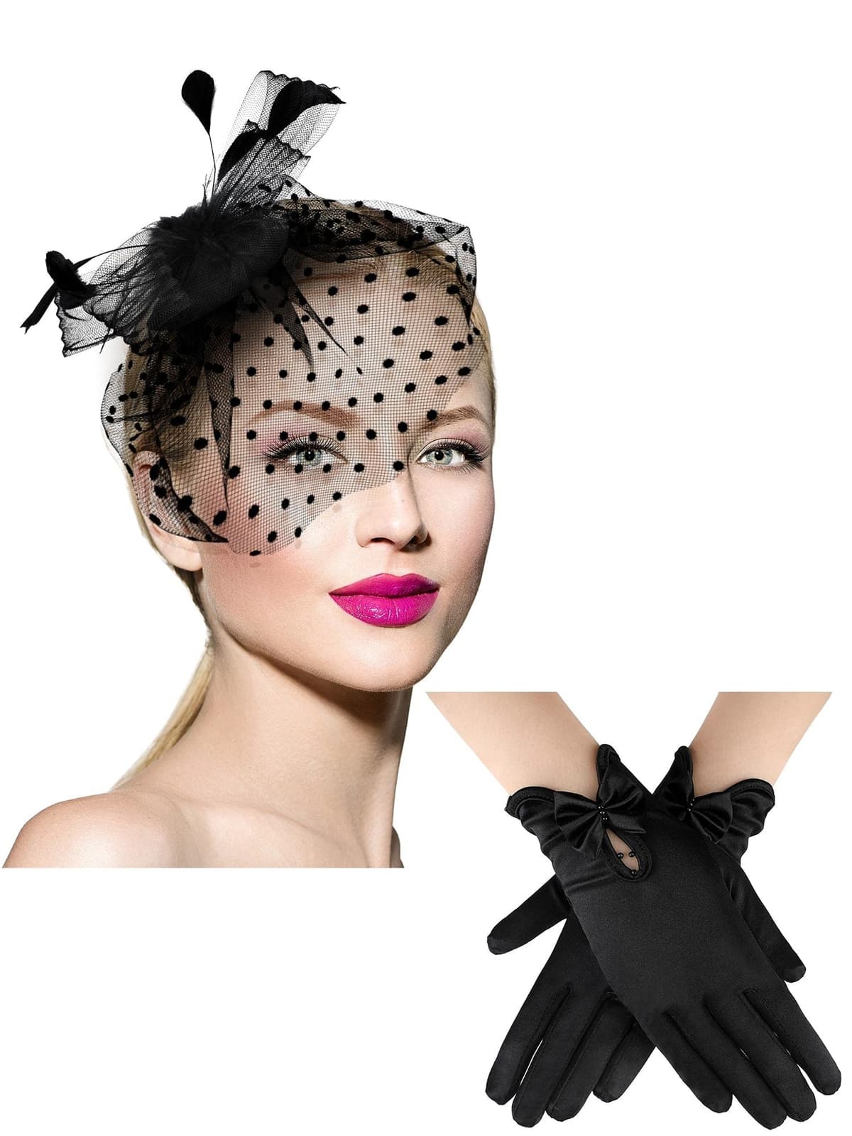 Geyoga Fascinator Veil Hat with Gloves