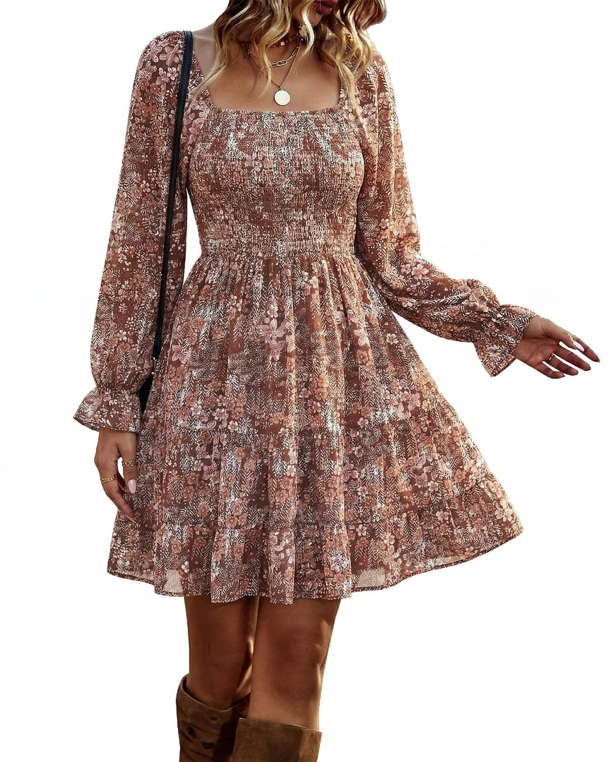 Women's Mini Smocked Wedding Guest Dress (L)