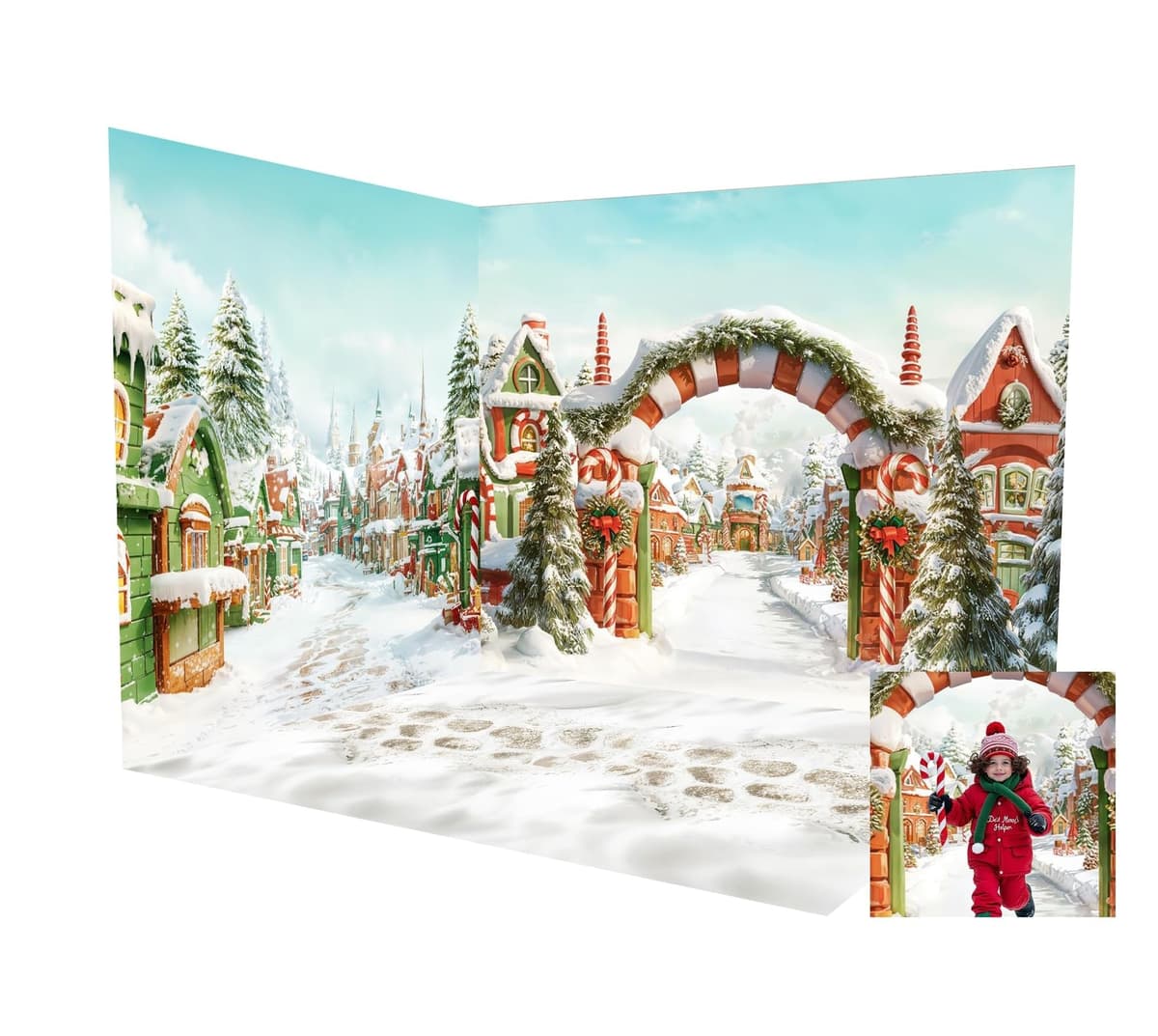 Kate Christmas Street Candy Arch Snow Floor Photo