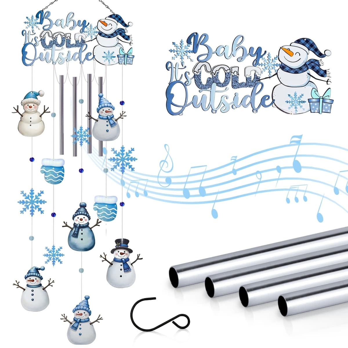 AVEKI Snowman Wind Chimes for Outside, 38'' Metal