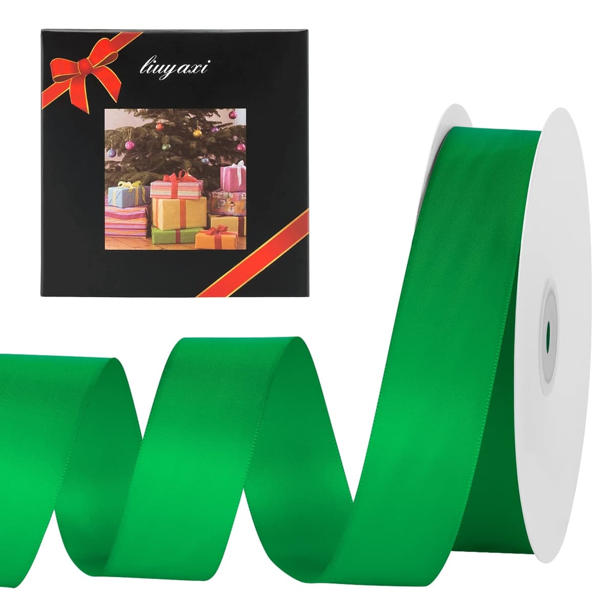 LIUYAXI Double Faced Green Satin Ribbon, 1-1/2" X