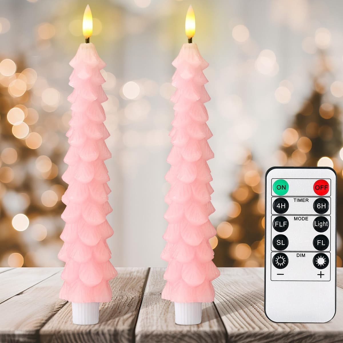 Tujoe 2 Pcs Pink Christmas Tree Flameless Taper