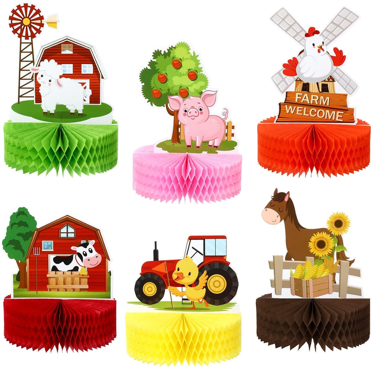 Threan 6 Pcs Farm Animal Birthday Party