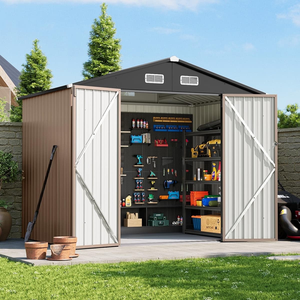 8x6 FT Outdoor Storage Shed with Floor & Lockable