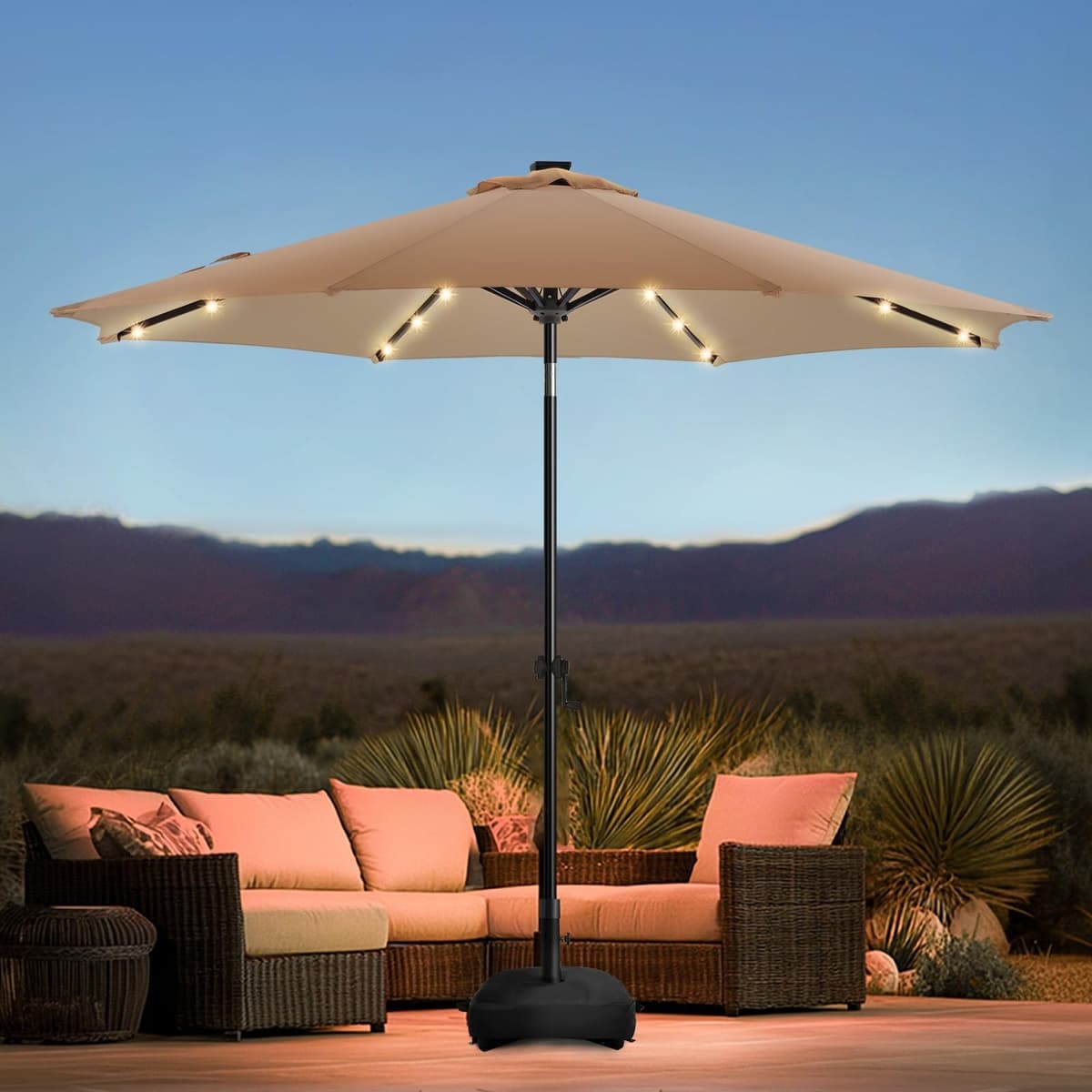 wikiwiki 9FT Solar Led Patio Umbrella with Base