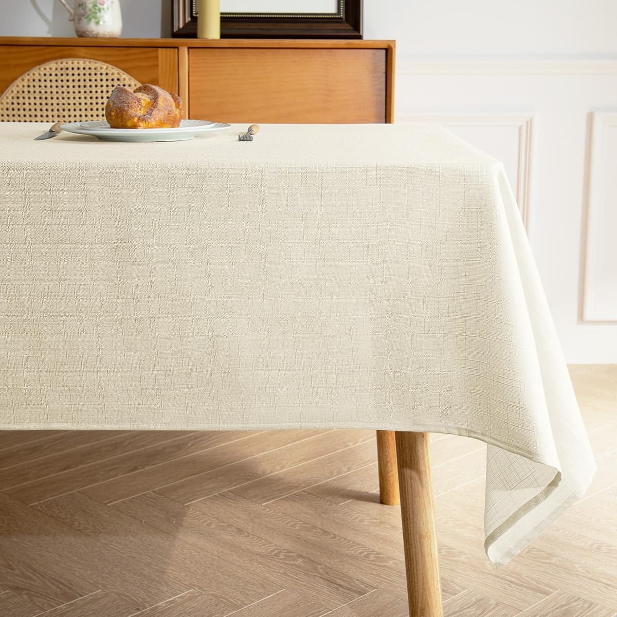 Faux Linen Tablecloth - White 60 x 60 Inch (2)