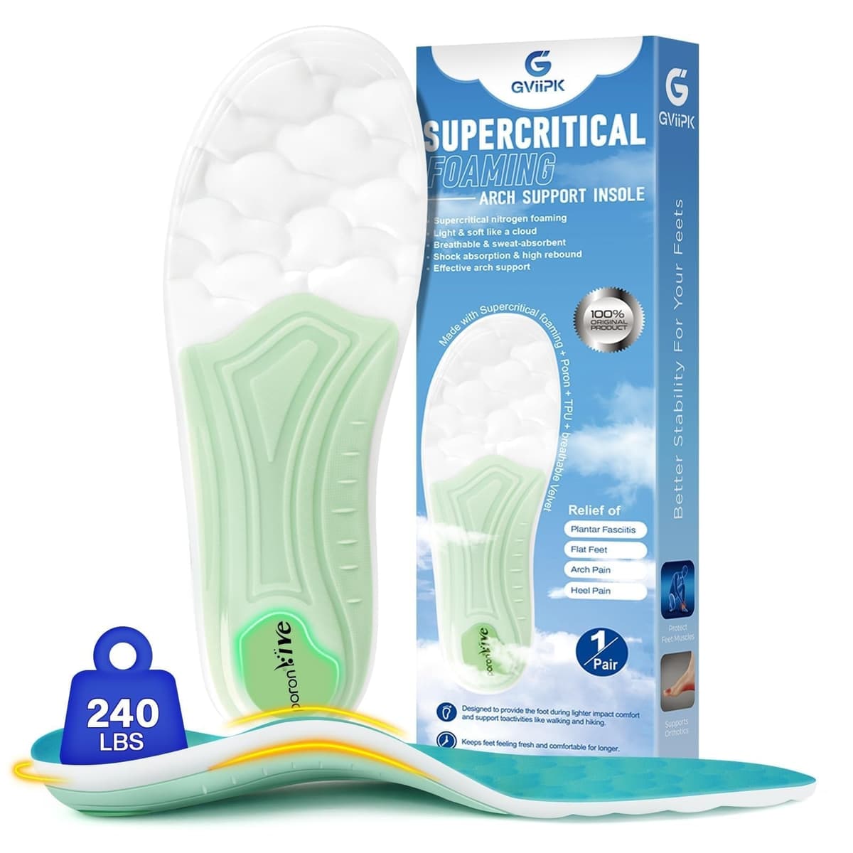 Gviipk Lightweight Arch Support Inserts, XS