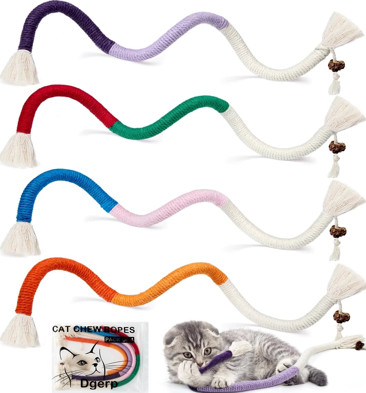 Cat Chew Ropes 4Pcs, Safe Cat Chew Toys for